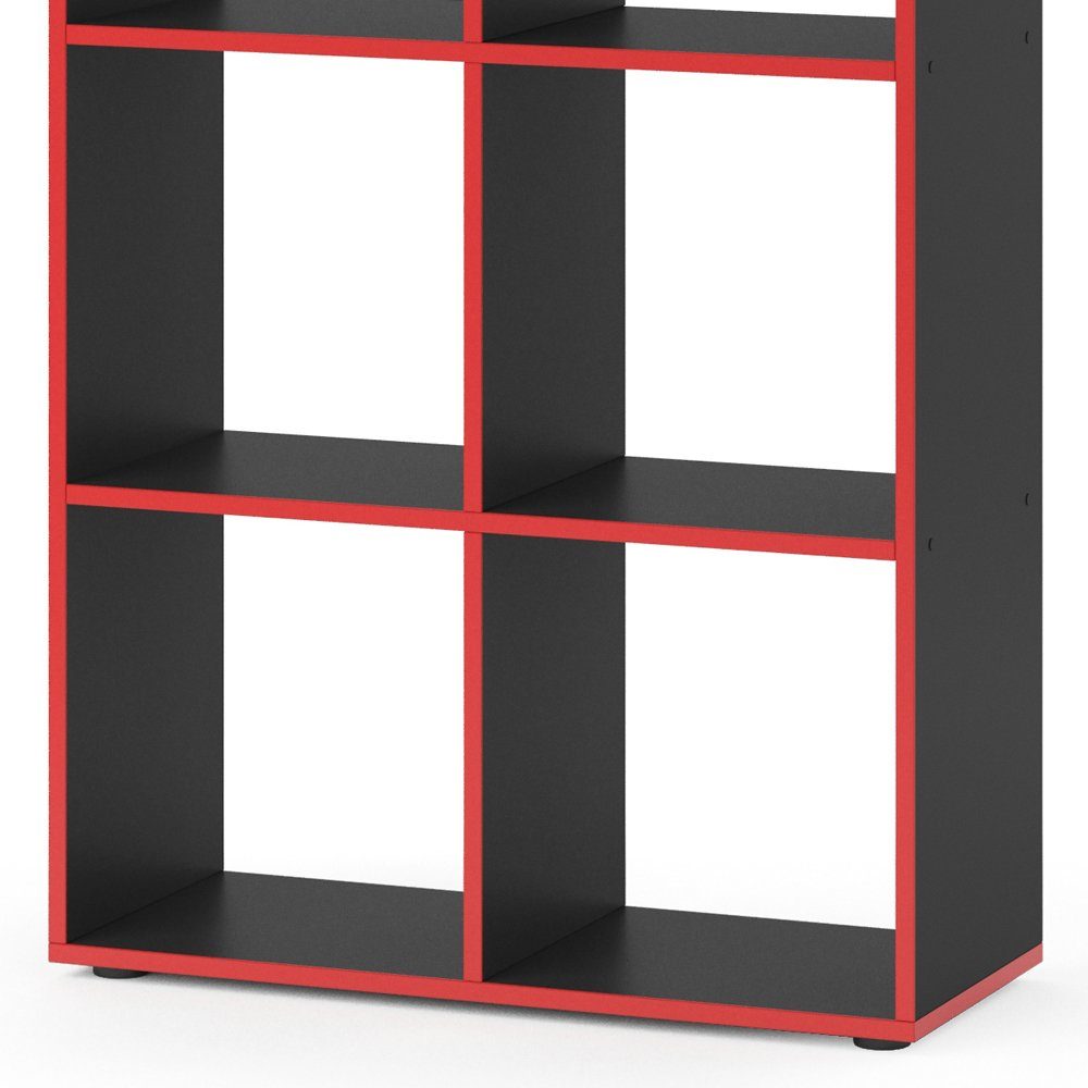 Vicco Raumteiler Standregal Bücherregal KARREE 6 Fächer Schwarz/Rot