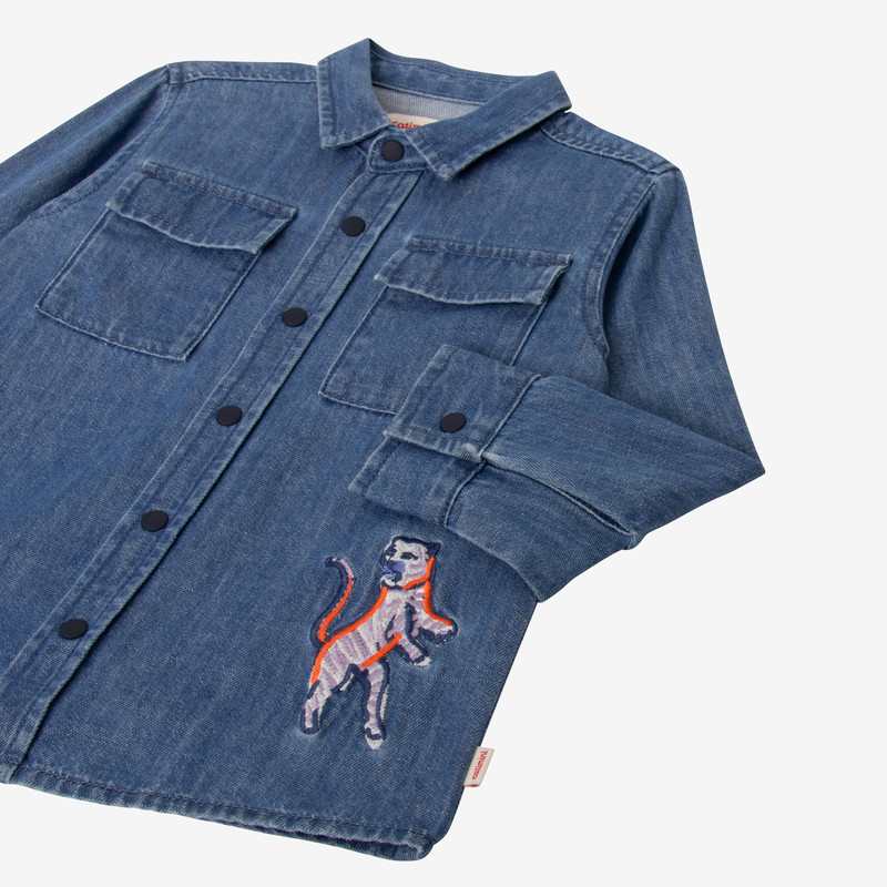 Chemise bébé garçon en jean brodée bleue Catimini