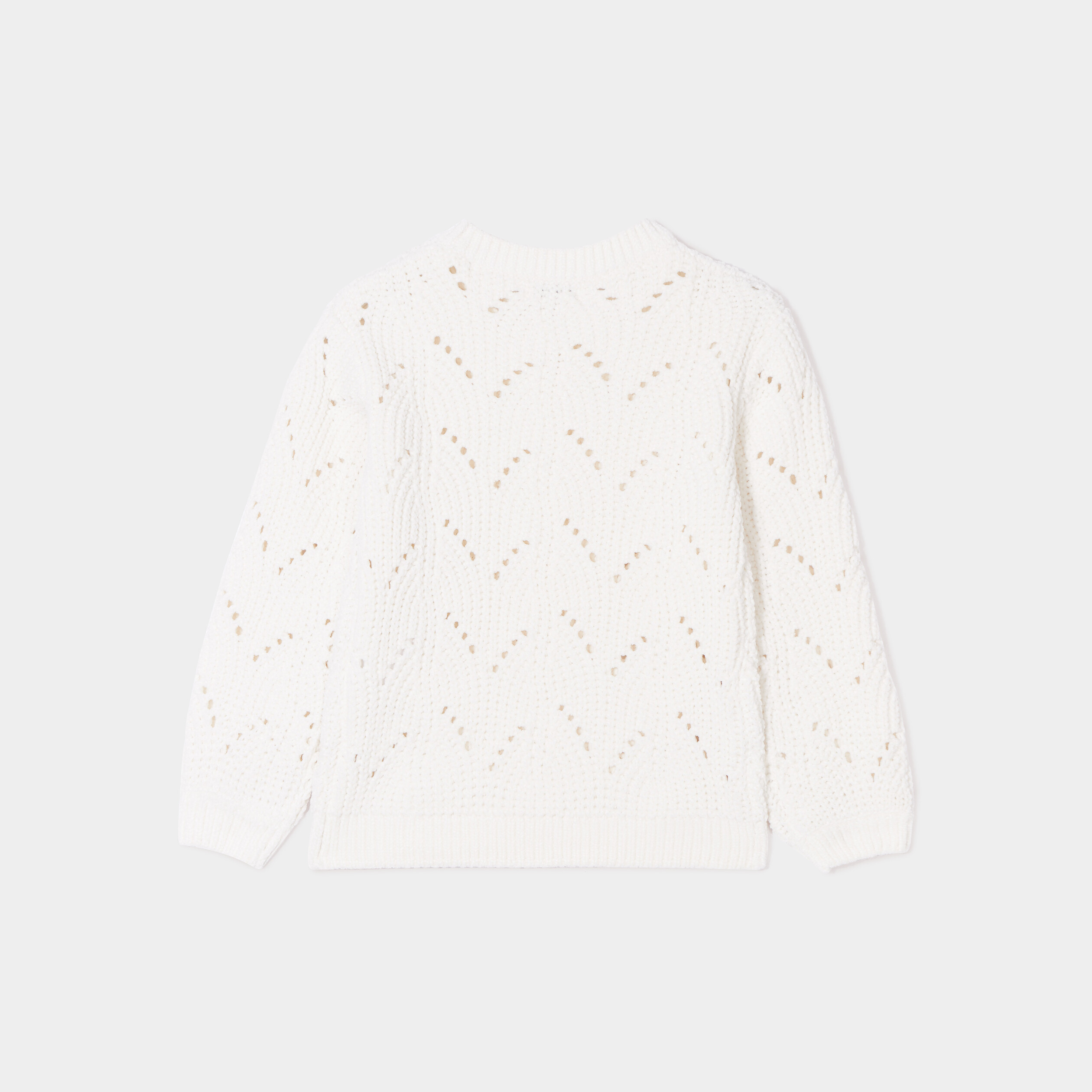 Pull col rond détails ajourés Creeks creme fille | La Halle