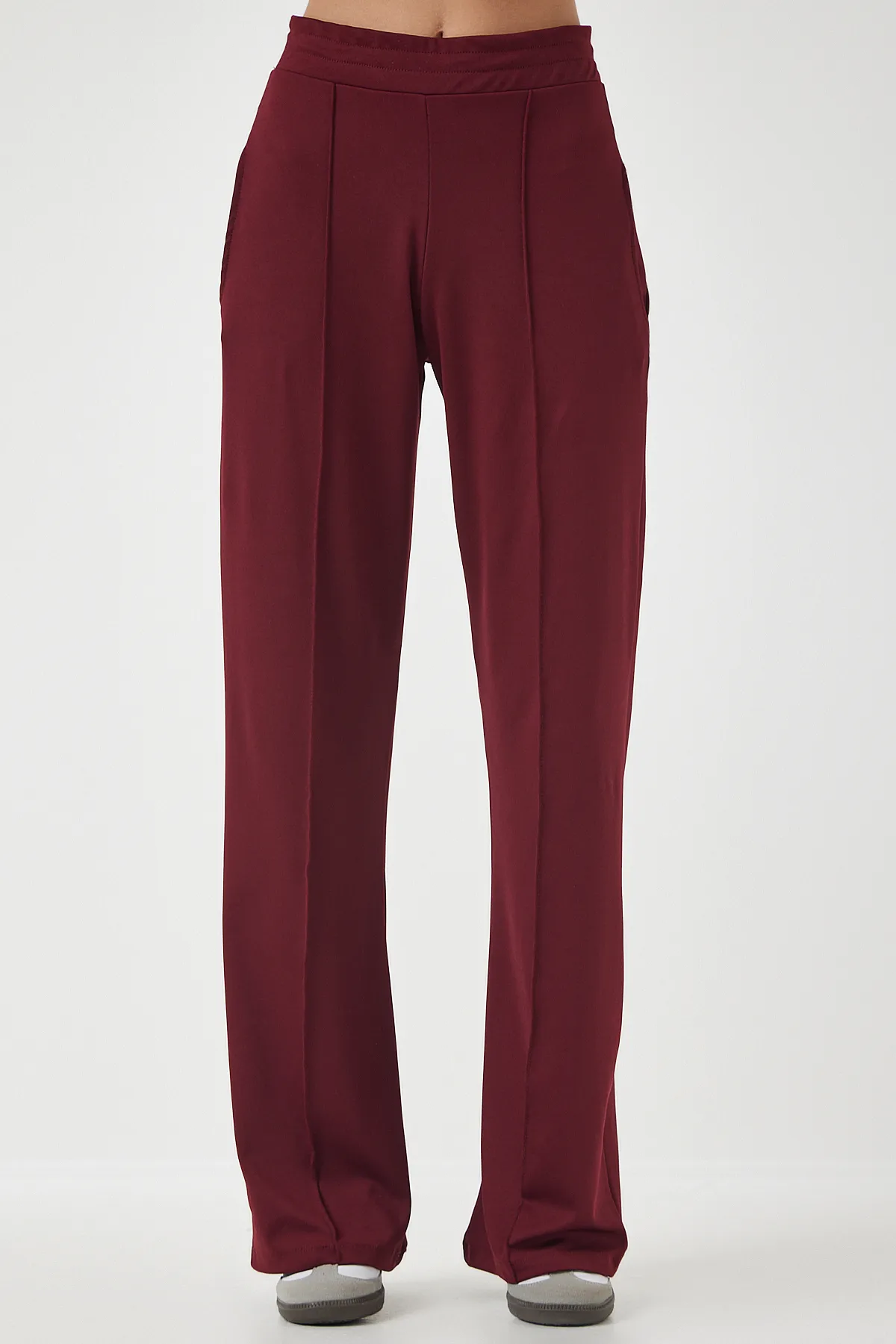 Happiness İstanbul  Burgunderrote, dehnbare Jogginghose mit hoher Taille für Damen BF00030