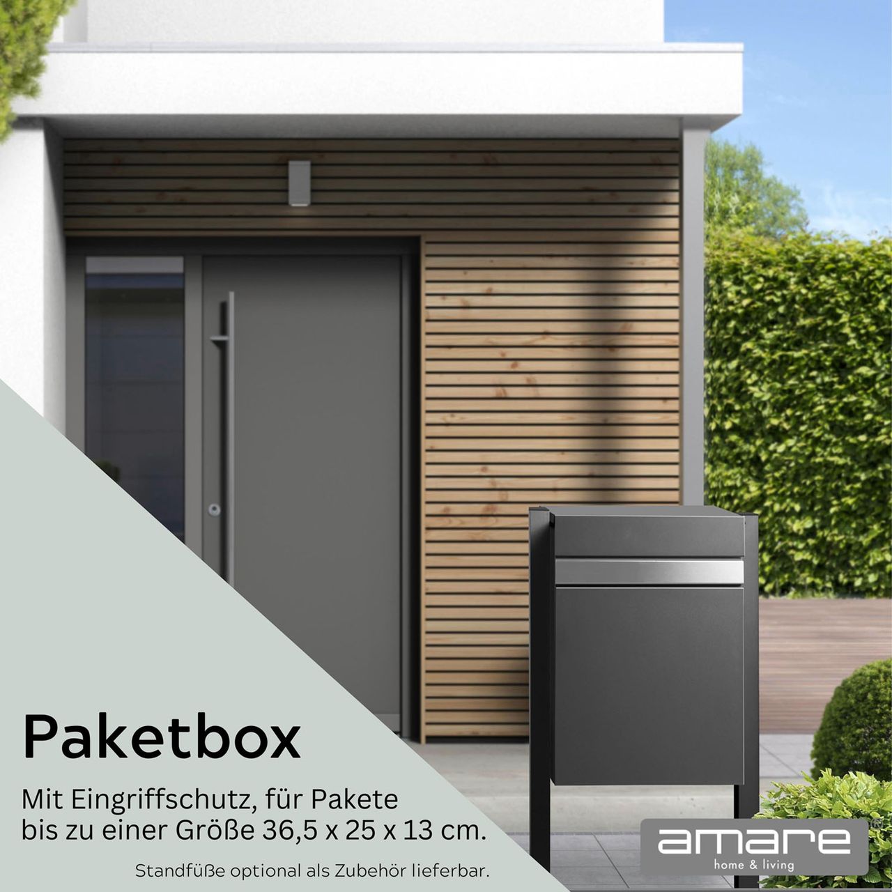 Weles AMARE DESIGN Paketbox Briefkasten Luxury mit Hausnummer - 58 x 44 x 35 cm - Anthrazit (7016)