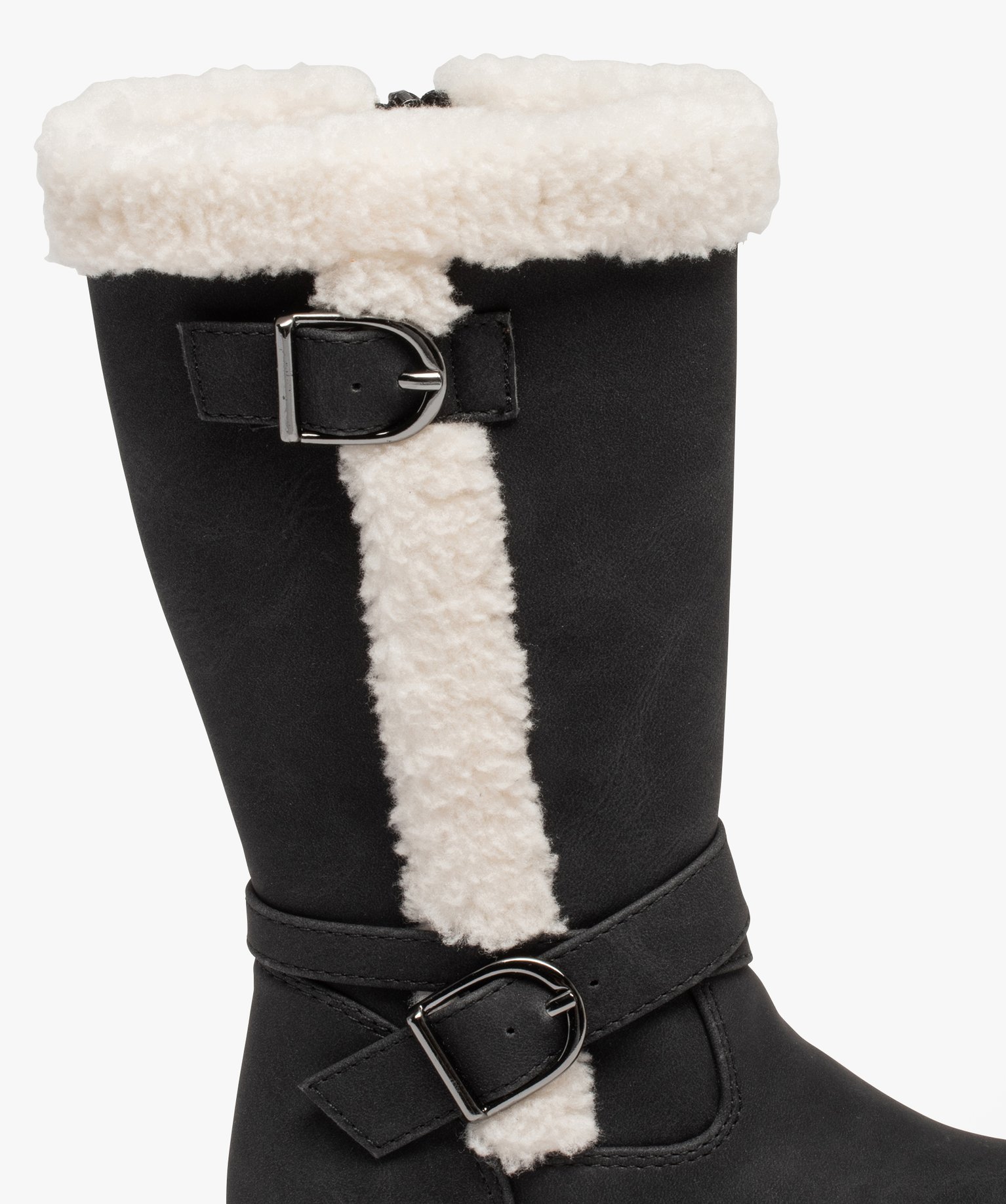 Bottes fille unies à bordures en sherpa noir | GEMO