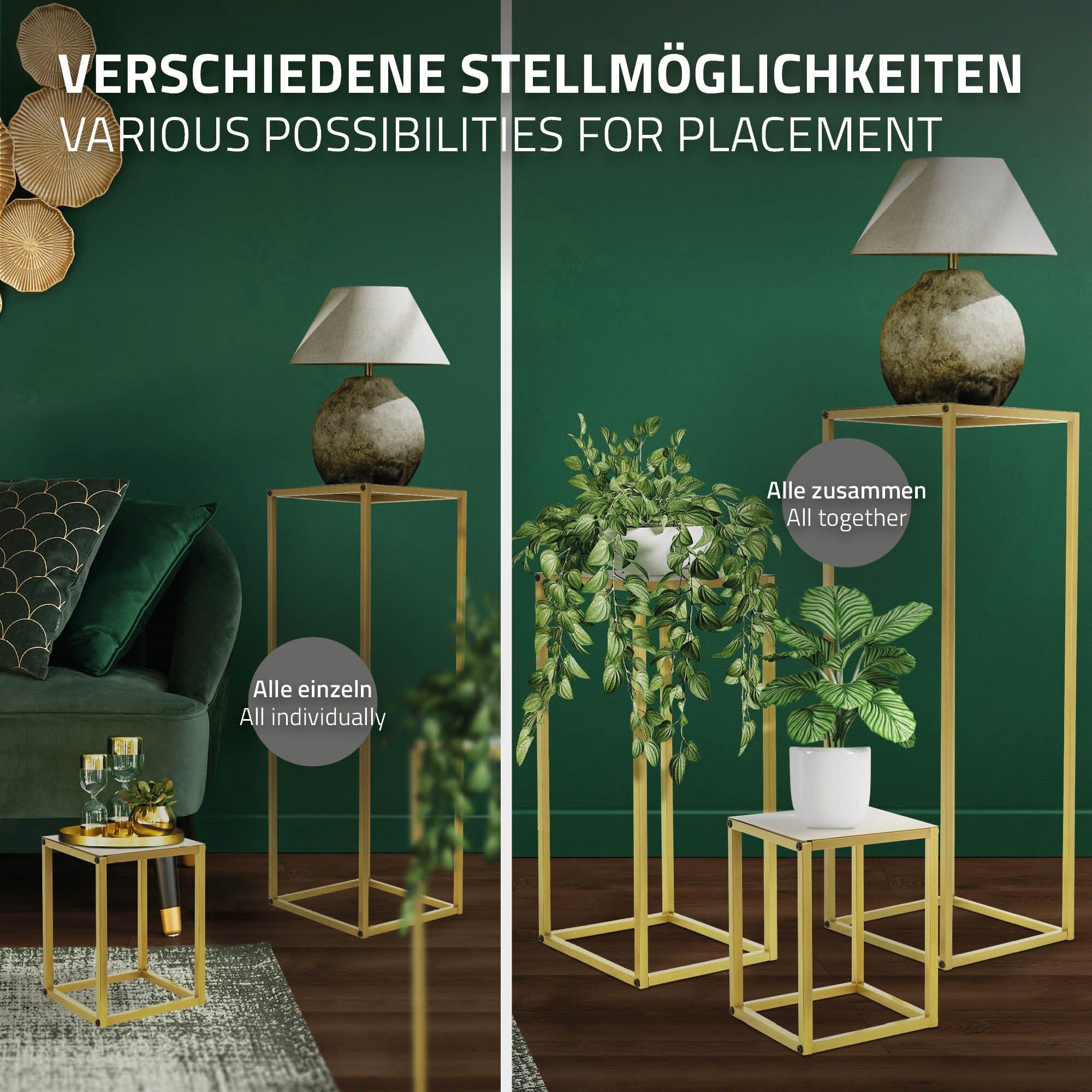 ML-DESIGN Blumenständer Deko Blumenhocker Blumensäule Säulentisch Pflanzenständer (3er Set), 3er Set Metall Gold 22x22x30/26x26x60/30x30x90cm