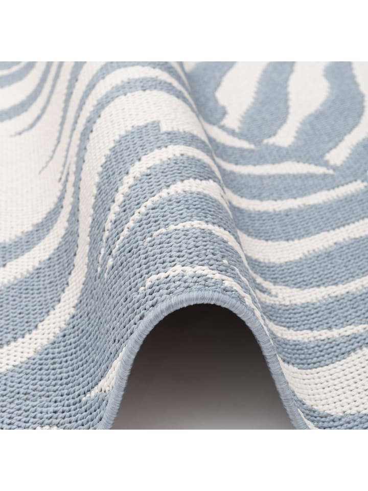 Pergamon In & Outdoor Teppich Flachgewebe Marbella Blätter in Blau günstig kaufen