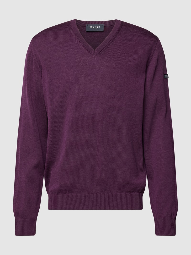 Strickpullover mit Label-Patch in bordeaux rot