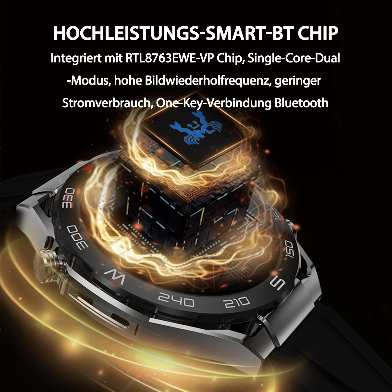 Yuede Smartwatch, Fitness Tracker uhr mit Anruffunktion für Damen und Herren Smartwatch (Rundes 1,52-Zoll-UHD-Full-Touch-Farbdisplay Zoll) Gesundheits-Smartwatches mit Blutsauerstoff, Blutdruckmessung, Herzfrequenz, Schlafqualität, Schrittzähler, Mus