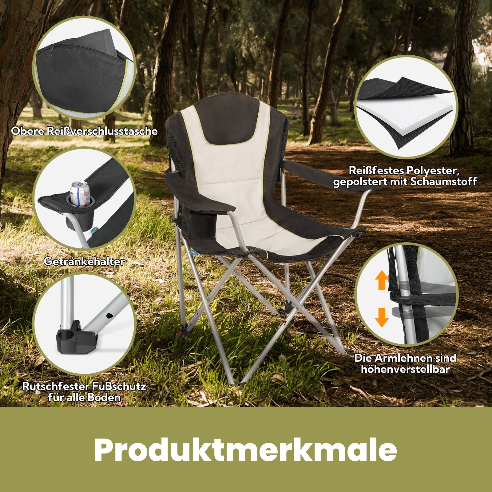 HOMECALL Campingstuhl Anglerstuhl Flatsessel Klappbar Liegestuhl, Getränkehalter, Gepolstert, 3 fach Verstellbare Rückenlehne, bis 150KG