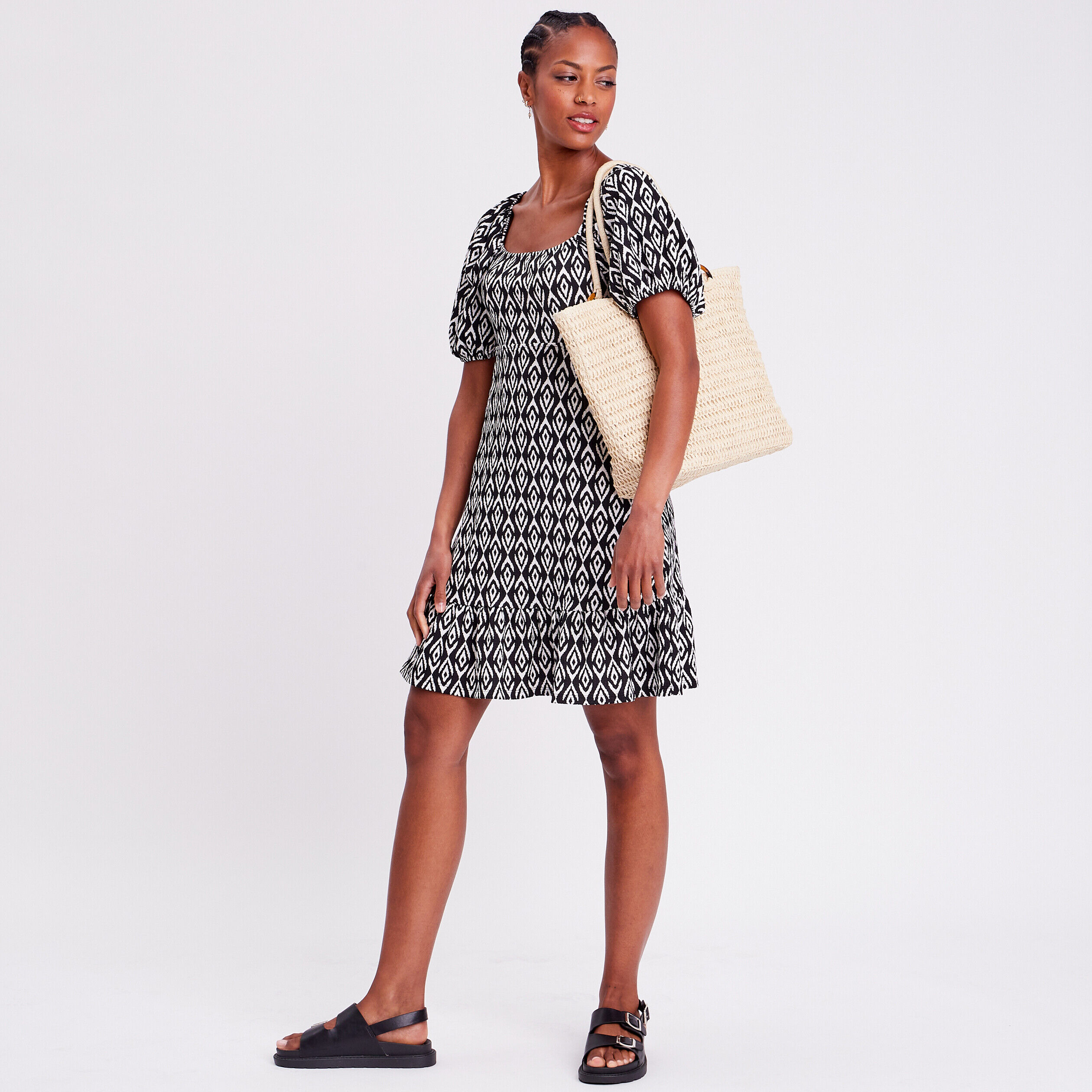 Robe évasée avec ouvertures noir femme | Cache Cache