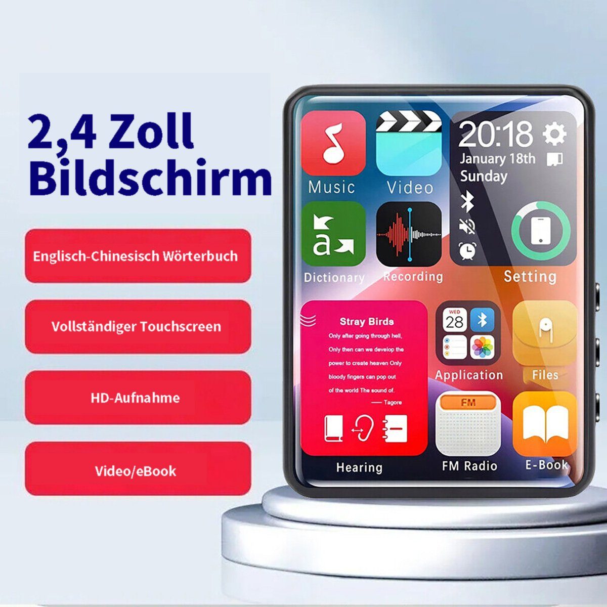 Yoyaxi Verlustfreie Klangqualität im kleinen, tragbaren Walkman MP4-Player (Touch-Player für einfache Bedienung unterwegs)