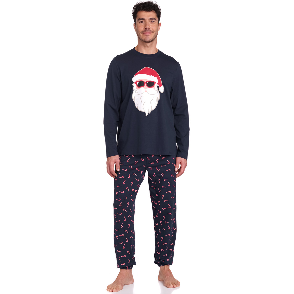 Herren Weihnachtsschlafanzug mit Santa-Motiv dunkelblau / rot