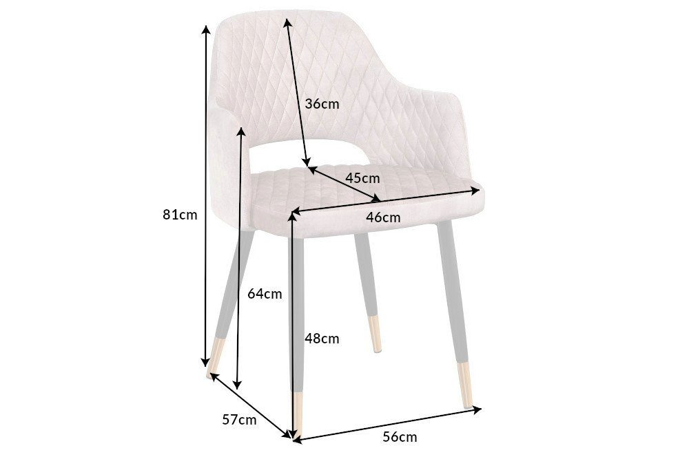 riess-ambiente 4-Fußstuhl PARIS greige / schwarz gold (Einzelartikel, 1 St), Esszimmer · Samt · Metall · mit Armlehne · Retro