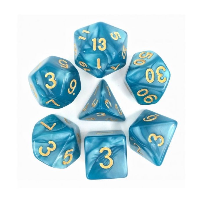 Hellblau (Golden font) pearl dice set
