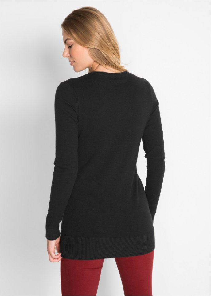 Basic Longpullover mit V-Ausschnitt