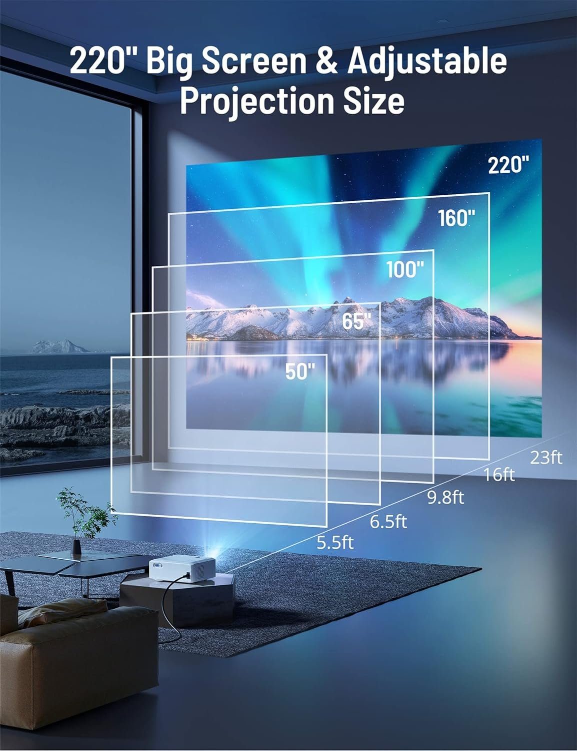 Paris Rhône Beamer Full HD 4K Home Cinema mit 5G WiFi Portabler Projektor (15000 lm, 15000:1, 1920x1080 px, Projector for Phone TV Firestick Laptop PS5)