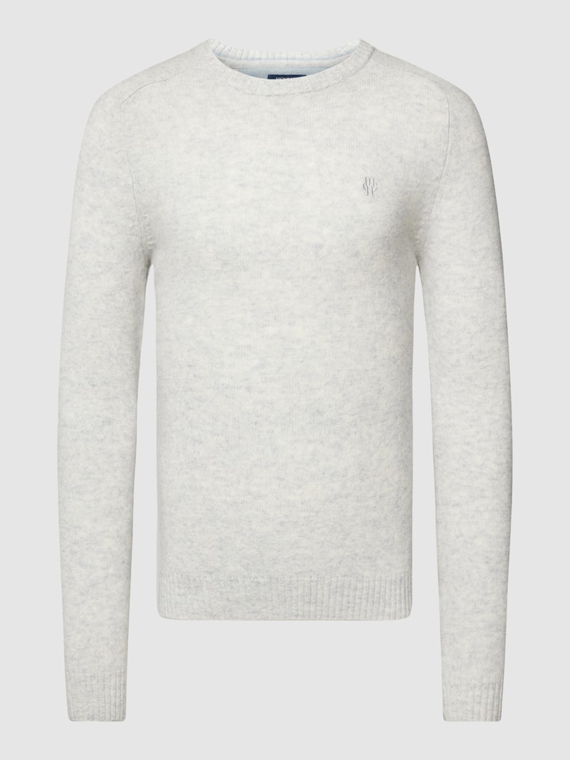 Strickpullover mit Label-Stitching in hellgrau meliert