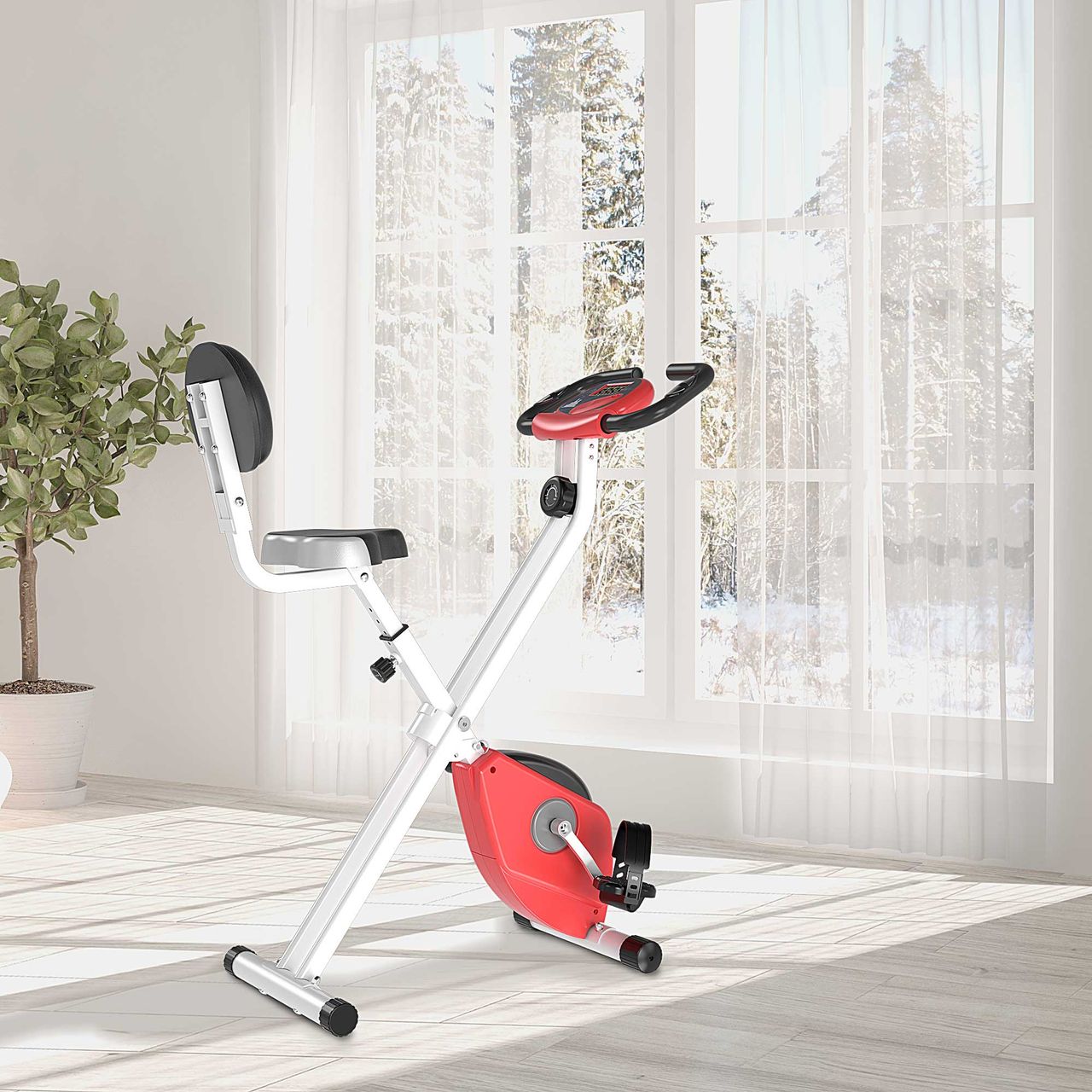 HOMCOM Heimtrainer F-Bike Fahrradtrainer mit 8 stufig Magnetwiderstand Rot