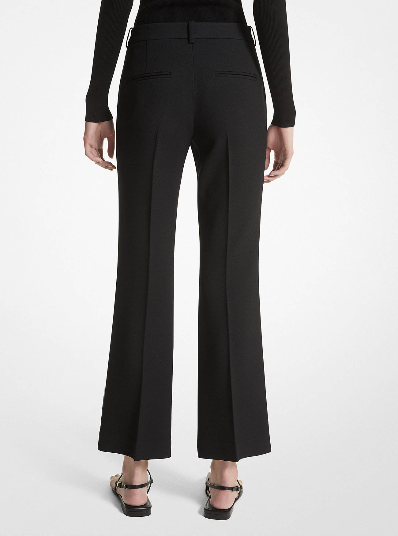 Haylee Double Crepe Sablé Cropped Flared Trousers - BLACK