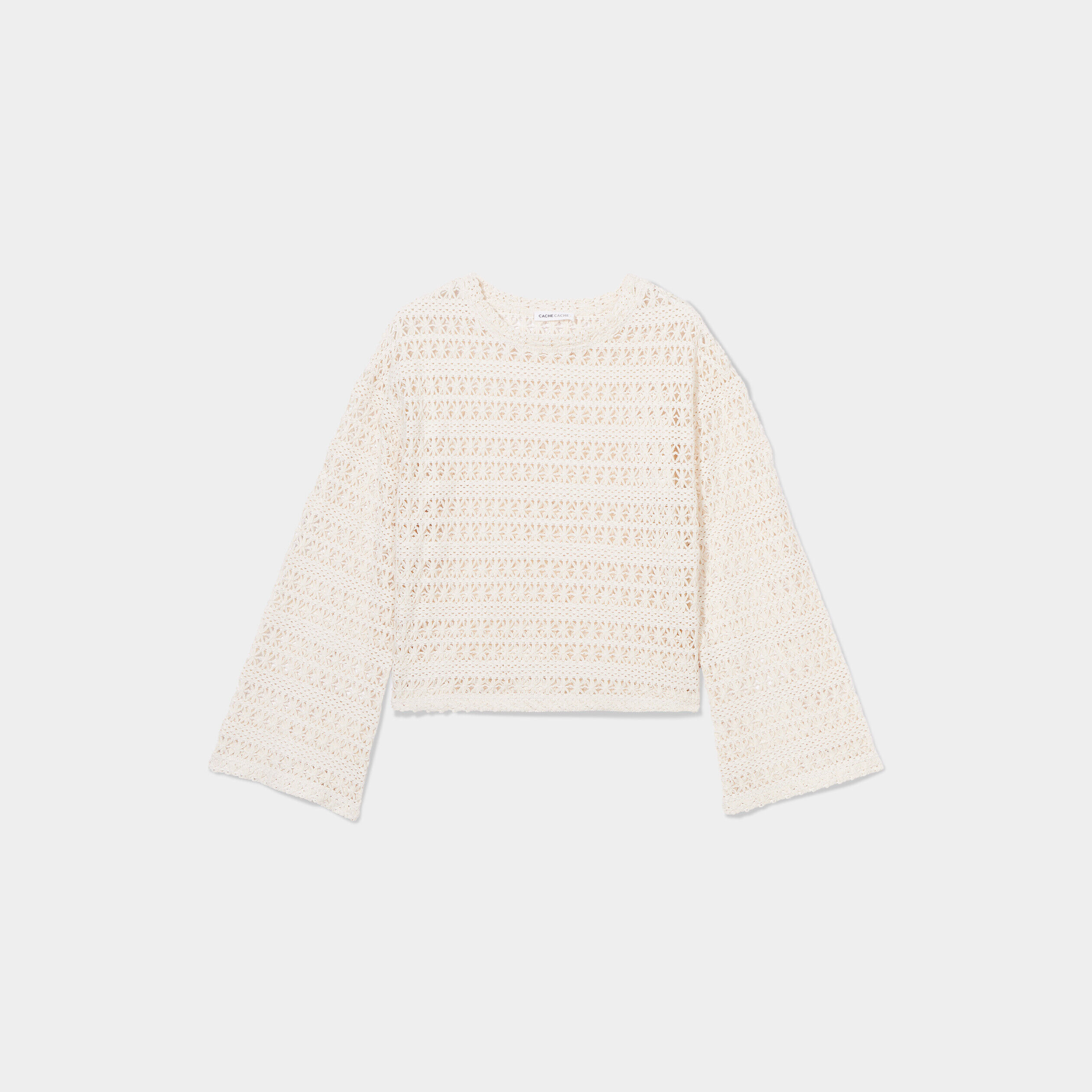 T-shirt crochet manches pagode ecru femme | Cache Cache