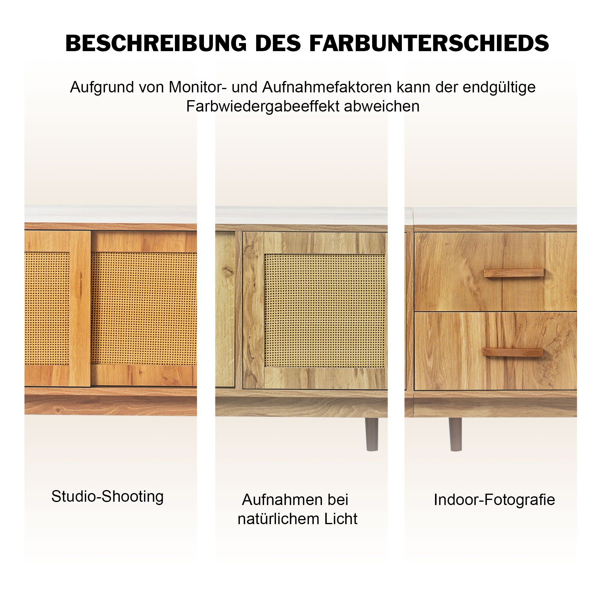 Odikalo TV-Board TV-Ständer Lowboard Sideboard Lagerschrank TV-Schrank Oak Rattan Natur