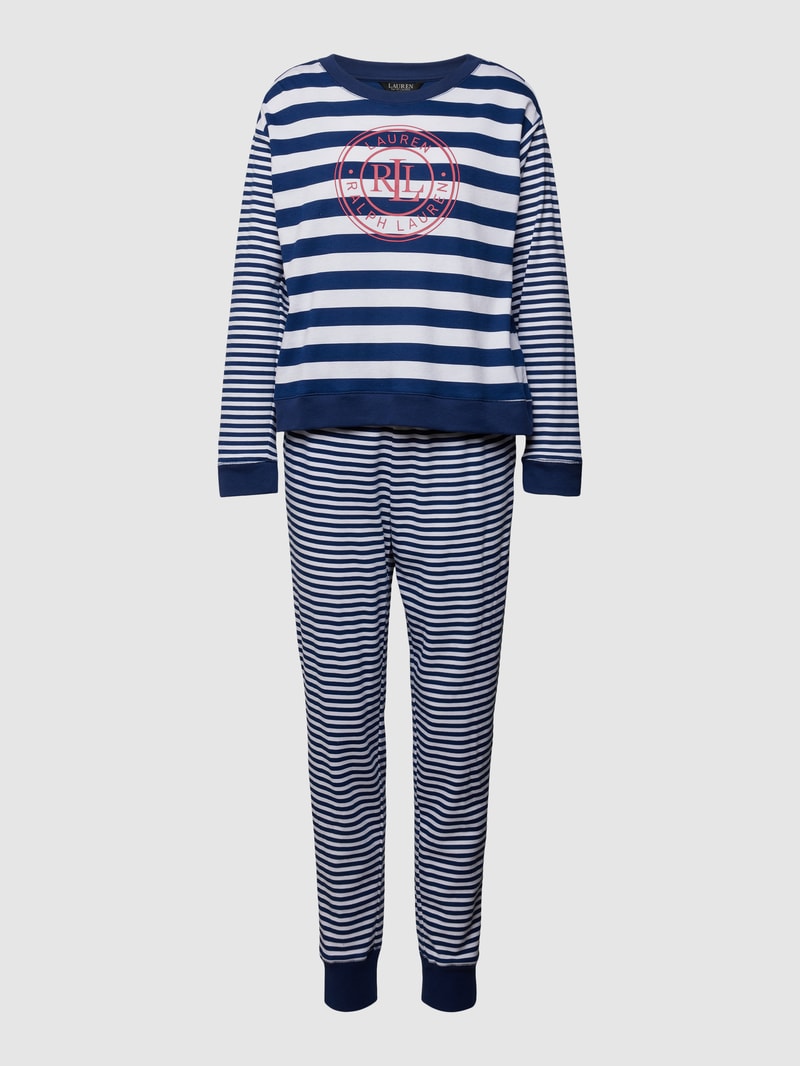 Pyjama mit Label-Print in marineblau