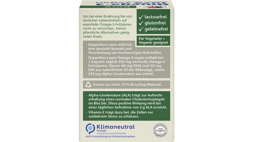 Doppelherz pure Omega-3 1075 vegan 80 Kapseln