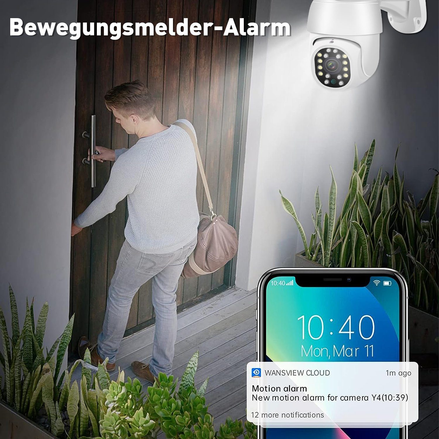 Kpaloft 5G-Dualband-WLAN Überwachungskamera (für Innen/Außen, FHD 1080P Kamera, 320°/90° verstellbar, Nachtsicht, Bewegungserkennung, APP, Zwei-Wege-Audio, Ton- und Lichtwarnung, für Wohnzimmer/Hof/Lager/Bauernhof/Garten)