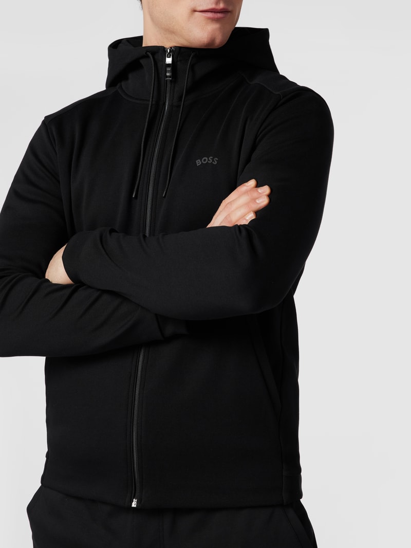 Sweatjacke mit Label-Print Modell 'Saggy Curved' in schwarz