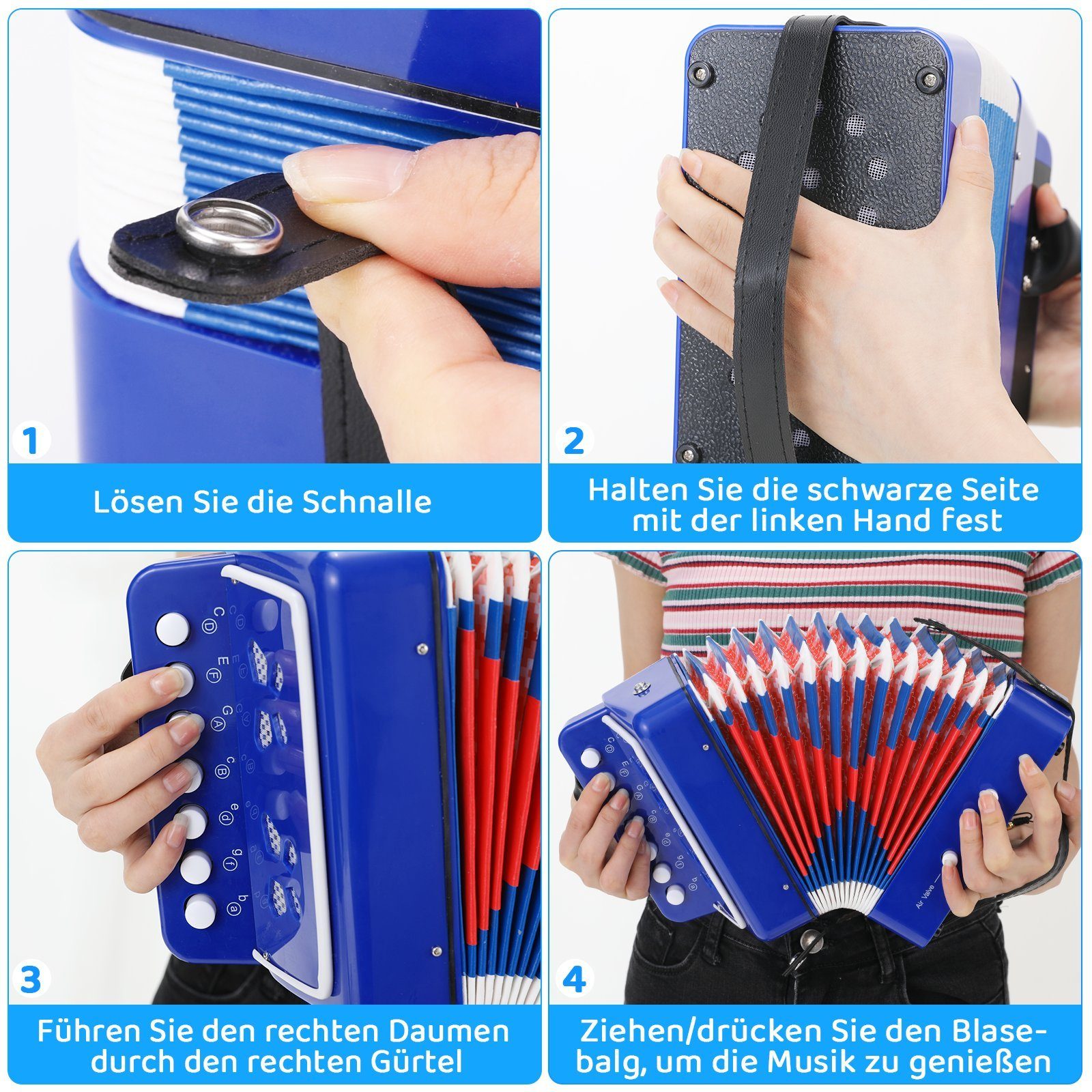 TLGREEN Kinder-Akkordeon Ziehharmonika 10 Tasten, Musikinstrument