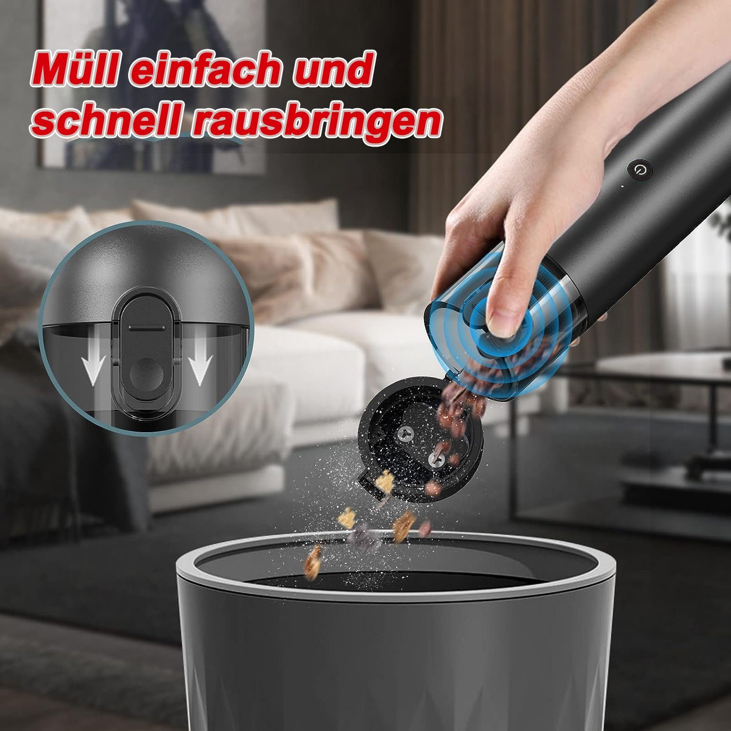 Kpaloft Akku-Handstaubsauger 6000Pa Kabelloser Autostaubsauger, Tragbarer Handsauger, 1500mAh Staubsauger, Nass & Trocken, für Tierhaare, Auto, Haus