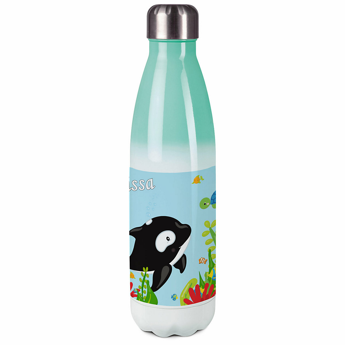 Edelstahl Kinder Thermoflasche / Trinkflasche bunt Unterwasserwelt Spülmaschinenfest, Auslaufsicher, Bruchfest, Doppelwandig, Für Heißgetränke geeignet, Mit Deckel, Isoliert