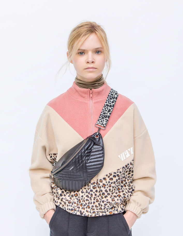 Sac banane noire matelassée bandoulière léopard fille