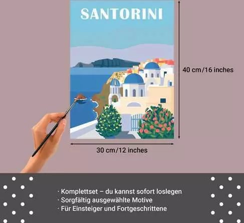 CreArt Leinwand Farbenfrohes Santorini - Malen nach Zahlen für Erwachsene