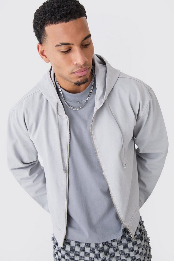 Kastiger Denim-Hoodie mit Reißverschluss