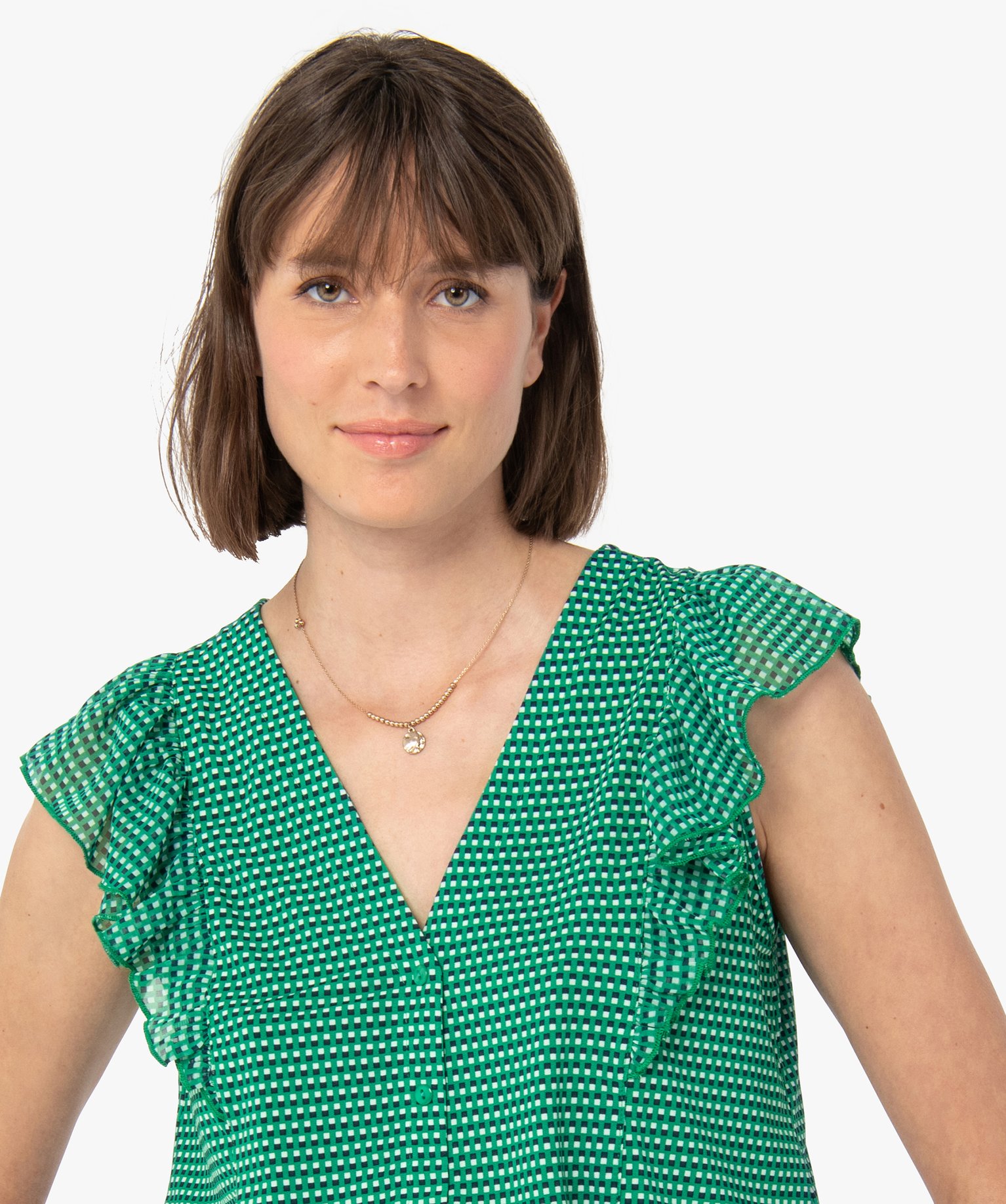 Tee-shirt femme à manches courtes avec volants sur les épa... imprime | GEMO