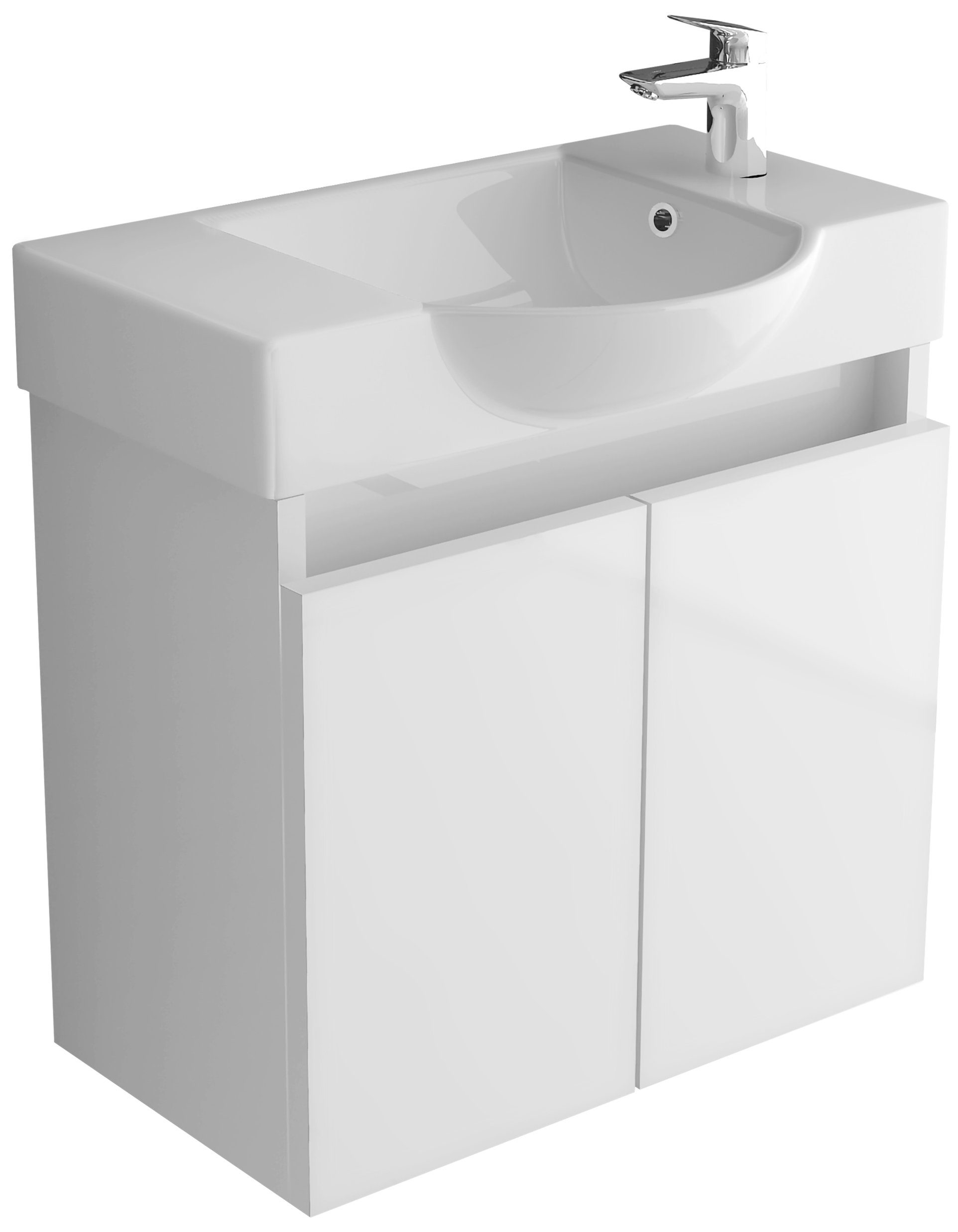 Alpenberger Waschbecken Badmöbel SET 55 cm Breit - Waschtisch mit Unterschrank in Weiß (Komplett-Set Vormontiert für Gäste WC & Bad, 2-St., 2-tlg. Stauraum Schrank), Soft-Close Schrank 2-türig, pflegeleichtes Keramik Becken