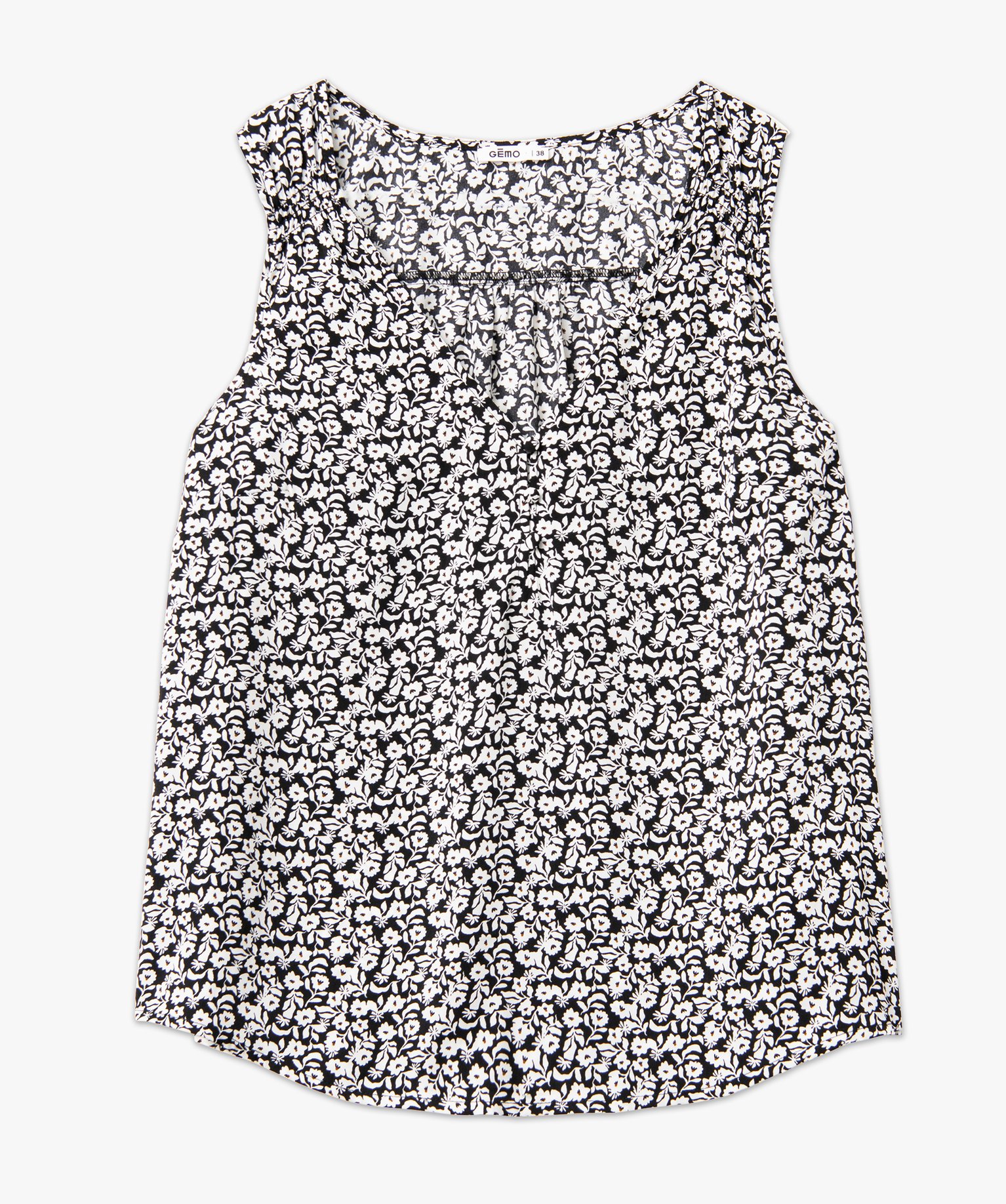 Blouse femme imprimée sans manches avec col V boutonné noir | GEMO