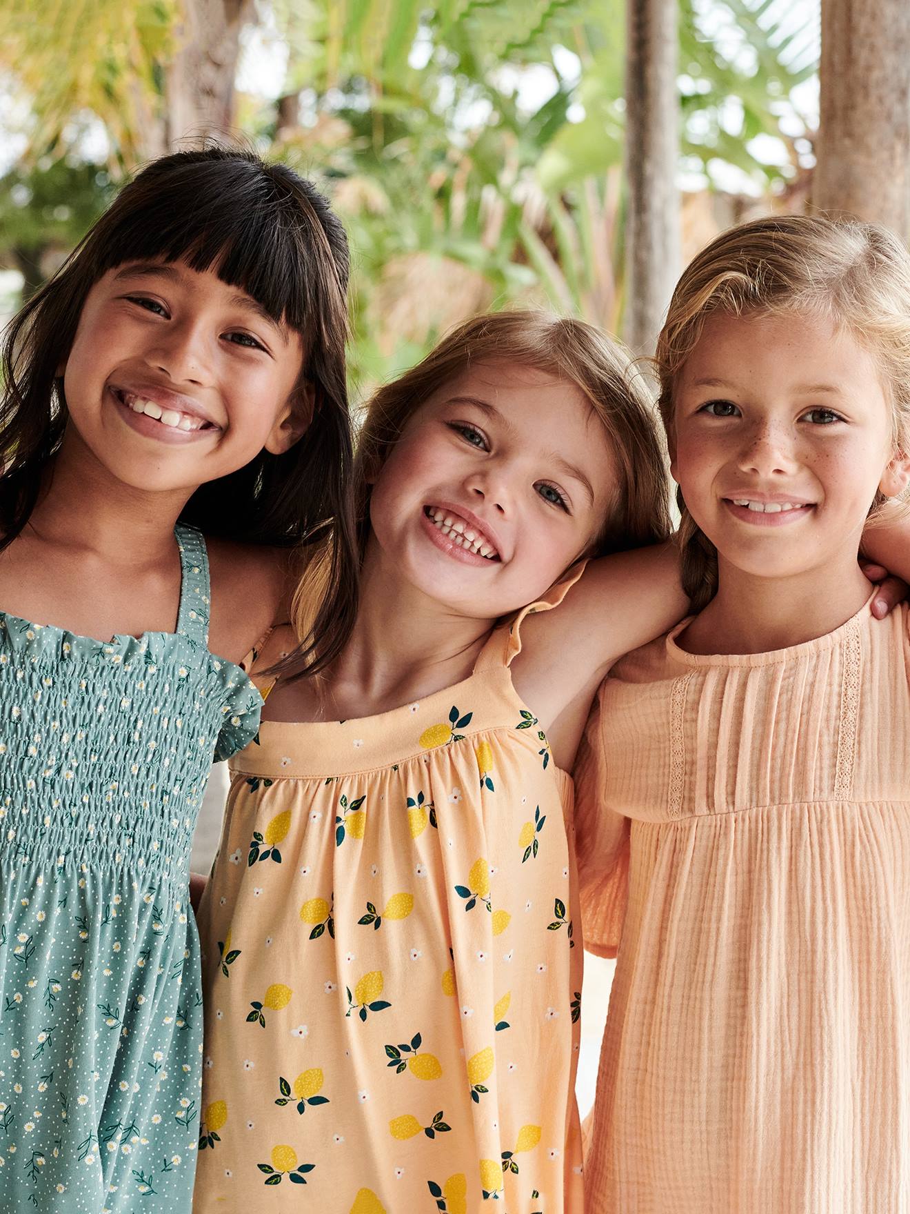 Robe en gaze de coton fille abricot poudré
