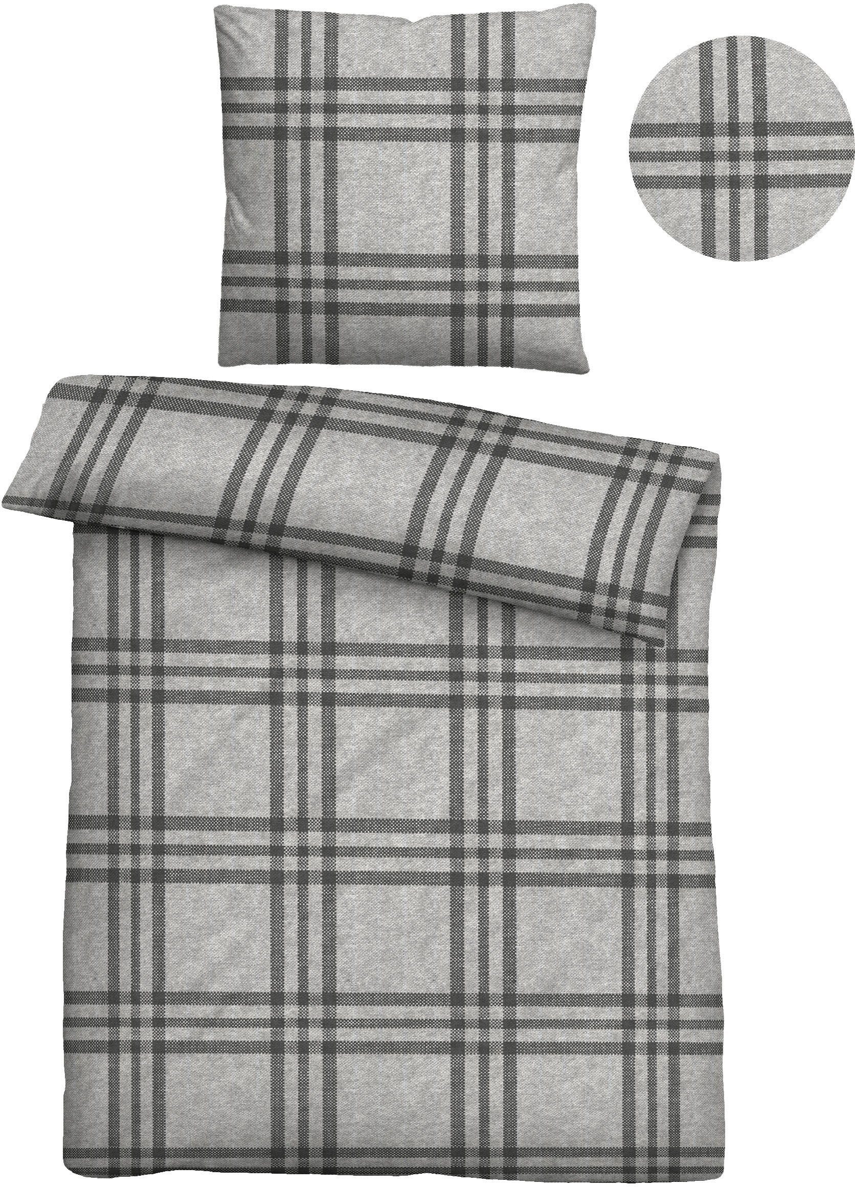 Bettwäsche Lya, Biberna, Flanell, 2 teilig, kuschelig warm, weich, Melange, 100% Baumwolle, made in Germany