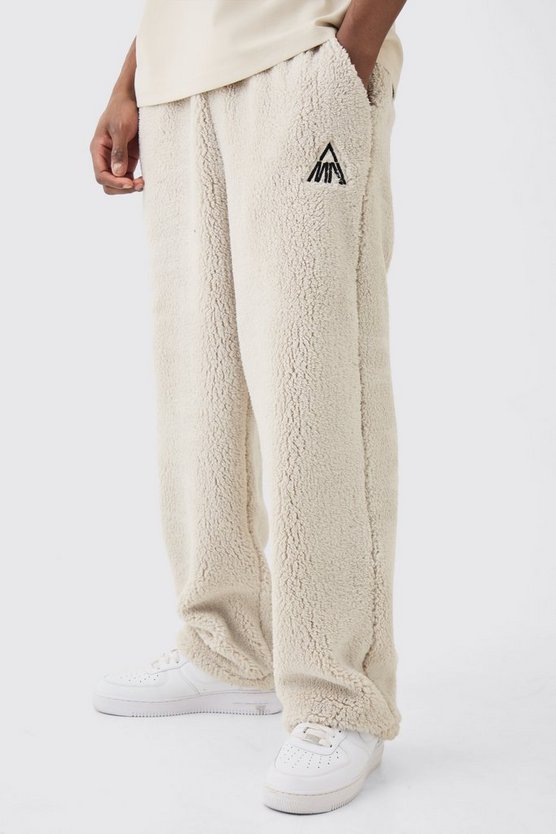 Oversize Borg-Jogginghose mit Man-Stickerei