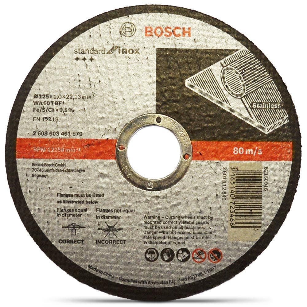 Disco de corte BOSCH 125 x 1,0 mm para aço e aço inoxidável – PADRÃO para aço inoxidável – 100 peças
