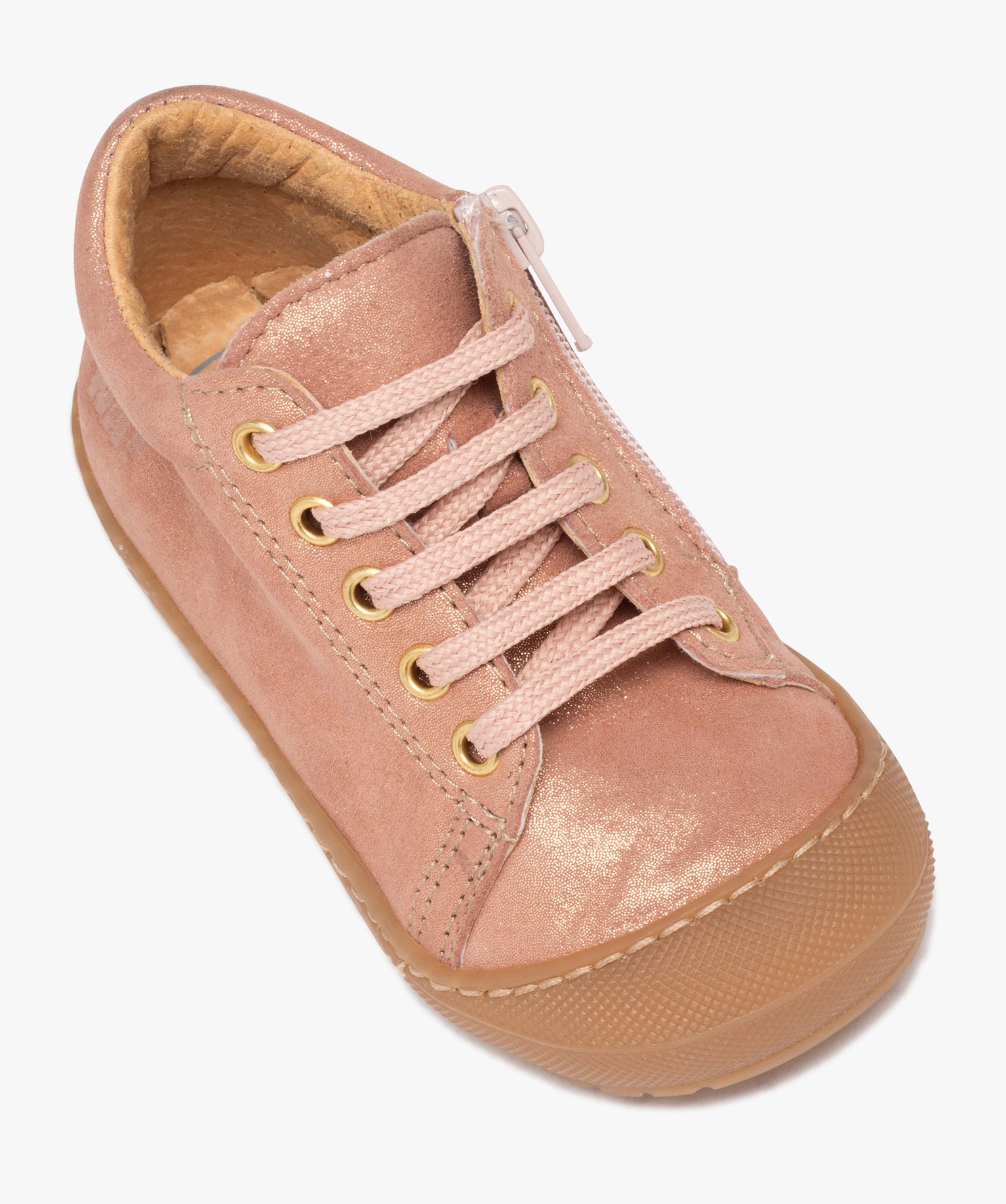 Chaussure premiers pas bébé fille en cuir uni à paillette... rose | GEMO