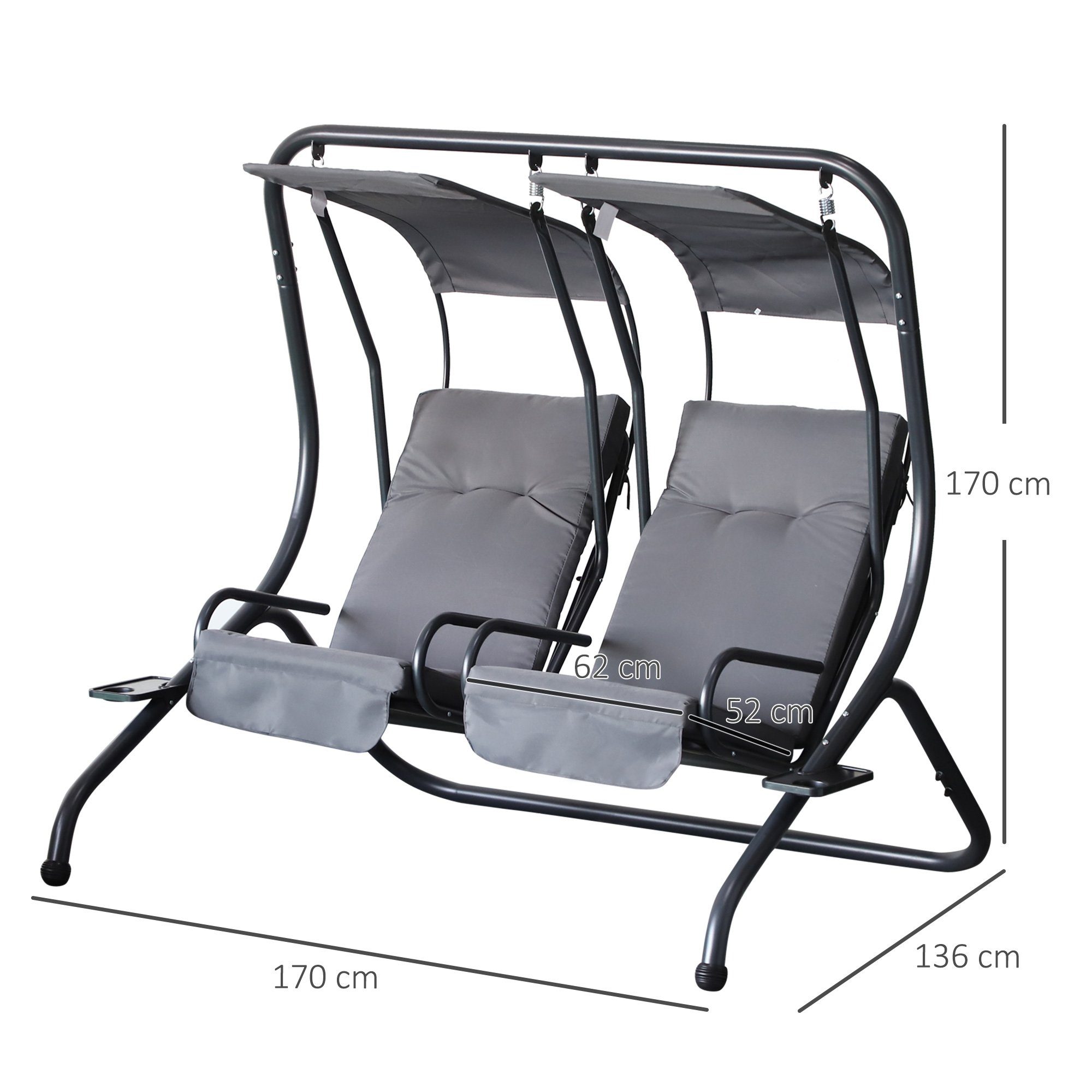 Outsunny Hollywoodschaukel Hollywoodschaukel, 2-Sitzer, Set, 1 tlg., 1 x Hollywoodschaukel, BxTxH: 170x136x170 cm