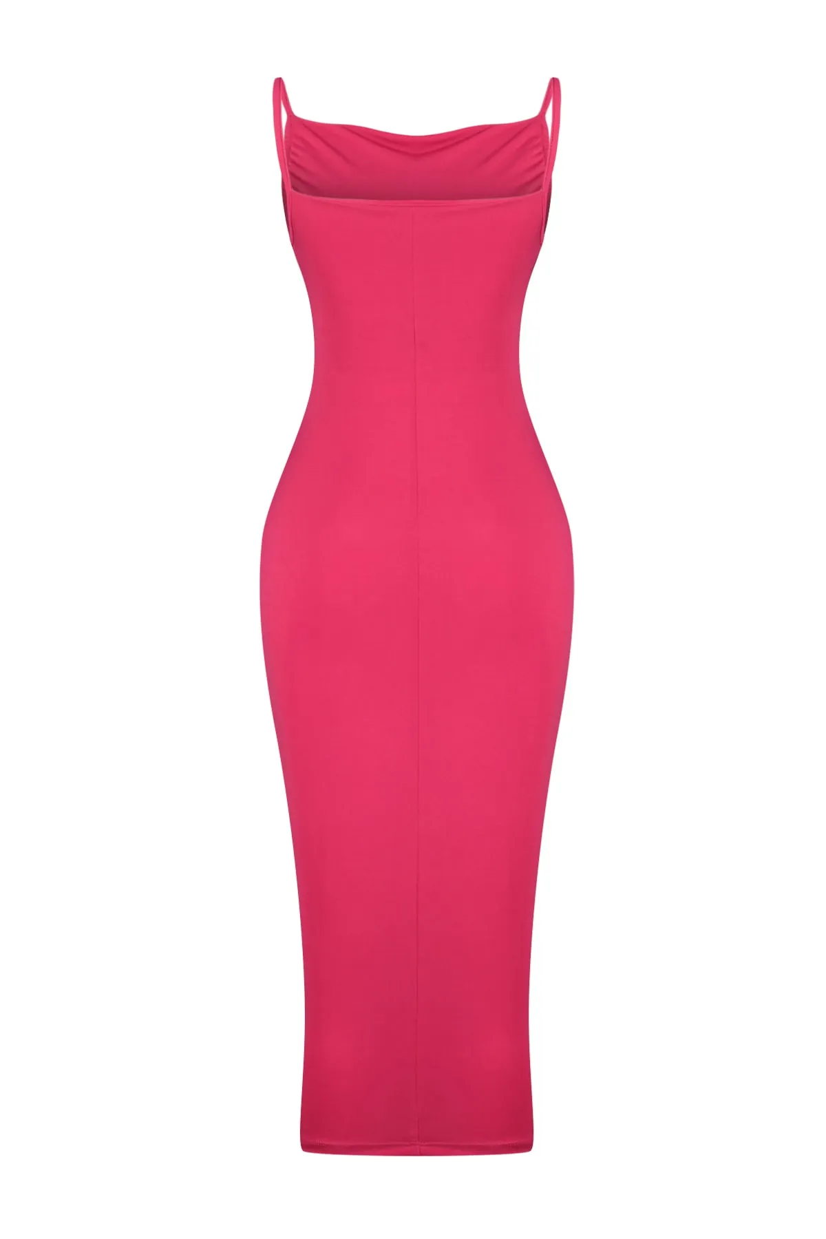Trendyol Collection  Fuchsia Sitzendes Degaje-Kragen-Midi-Träger-Midi-Bleistiftkleid aus flexiblem Strick TWOSS19AD0020