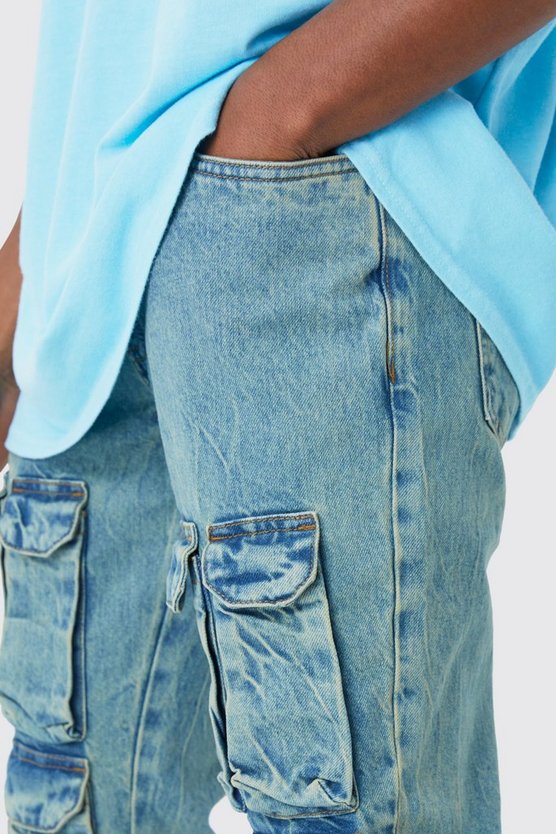 Slim-Fit Cargo-Schlagjeans mit Reißverschluss