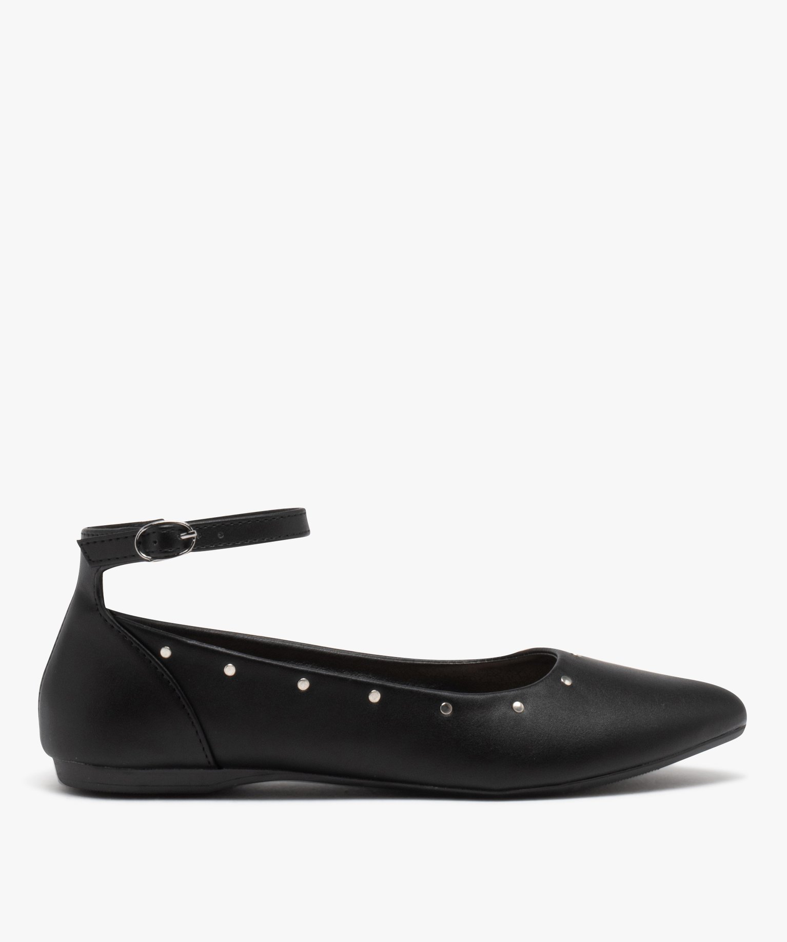 Ballerines femme unies à bout pointu et clous métalliques noir | GEMO