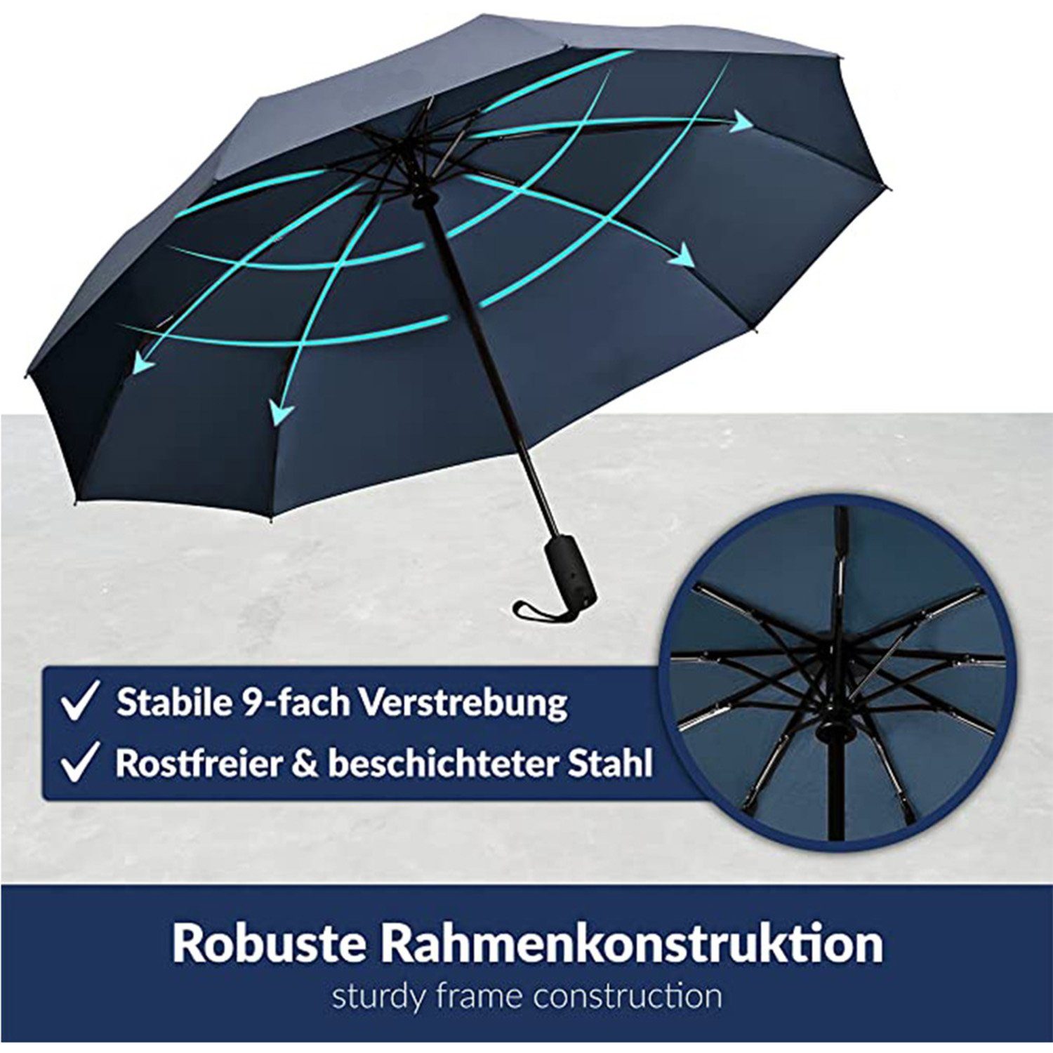FIDDY Sonnenschirm Vollautomatischer Herren-Regenschirm, supergroßer automatischer Dreifach-Faltregenschirm.