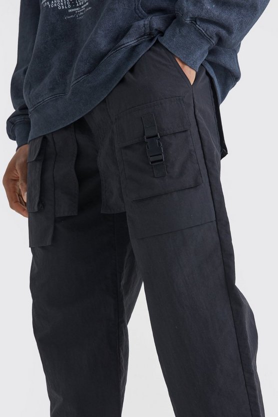 Gerade Nylon Cargo-Hose mit elastischem Bund und Schnalle