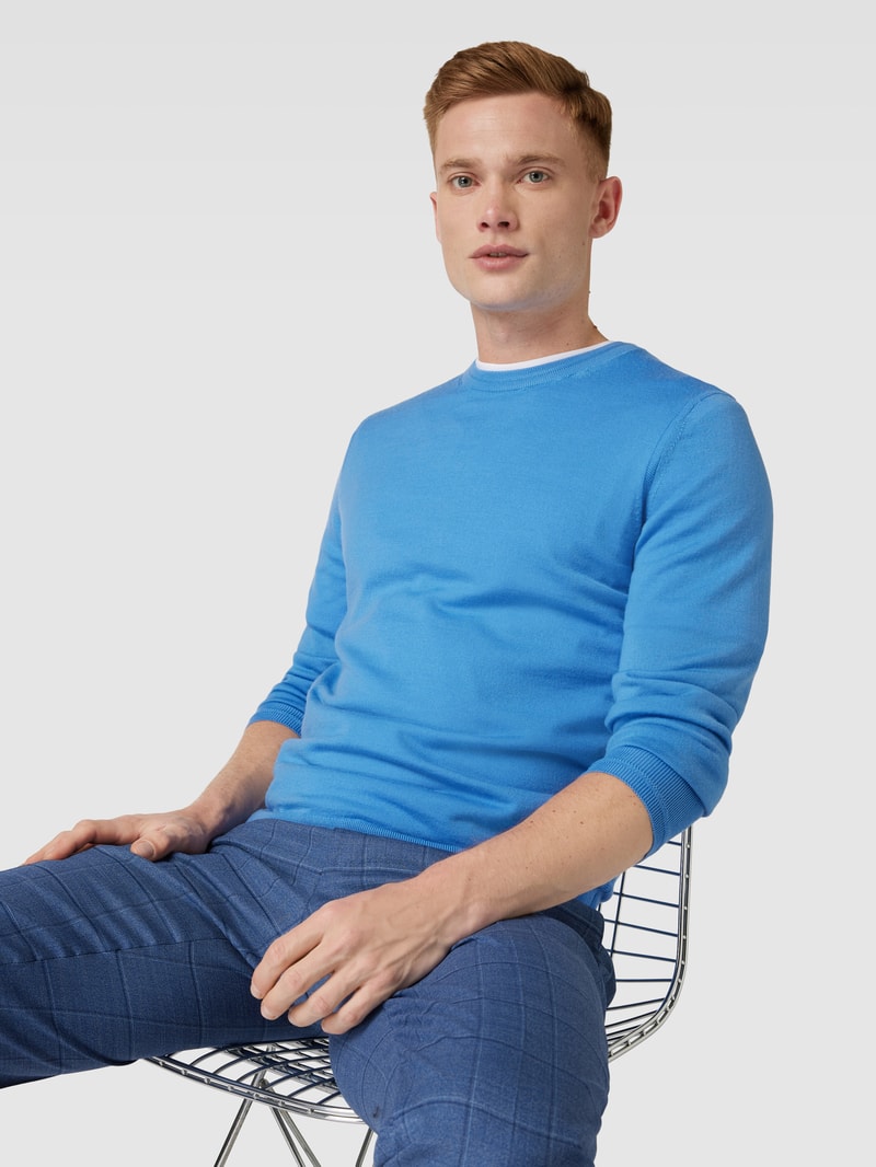Strickpullover aus Lanawolle Modell 'MERINO' in royalblau