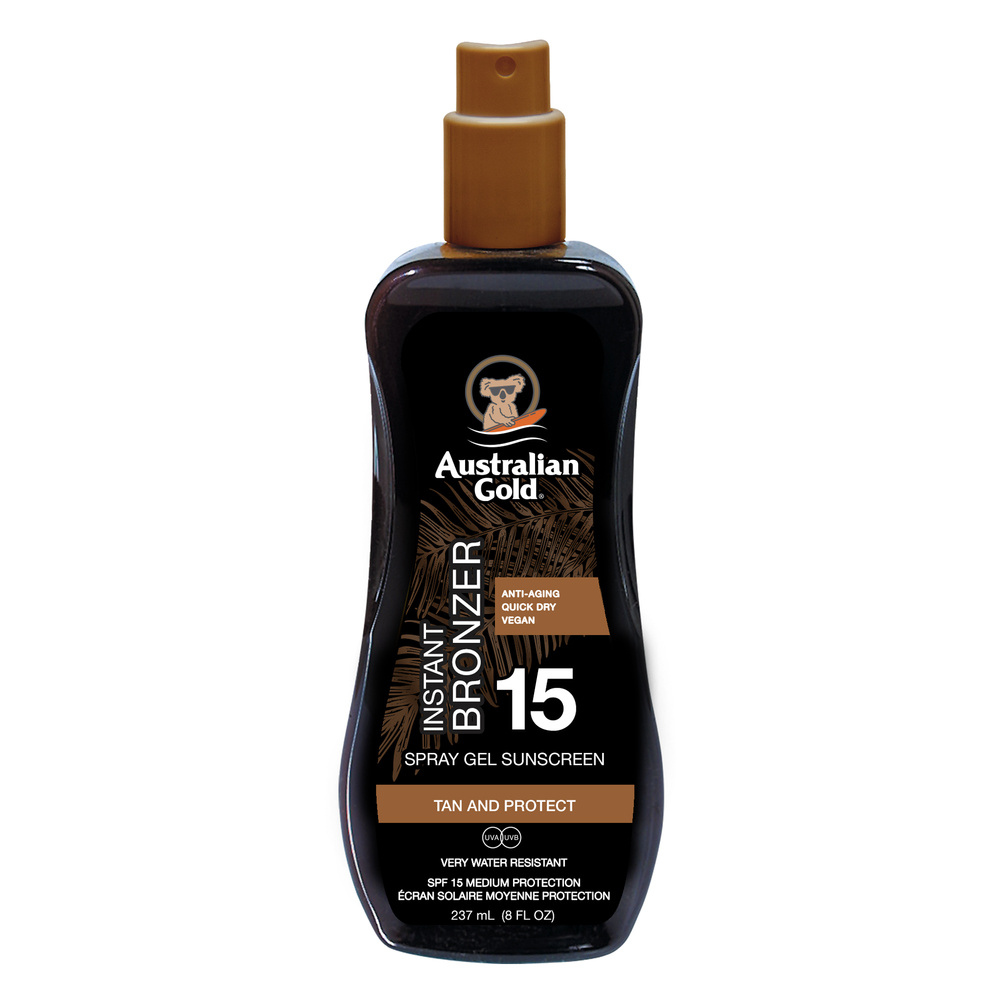 australian gold SPF 15 Spray Gel avec agent bronzant 237 ml Spray Gel solaire avec agent bronzant
