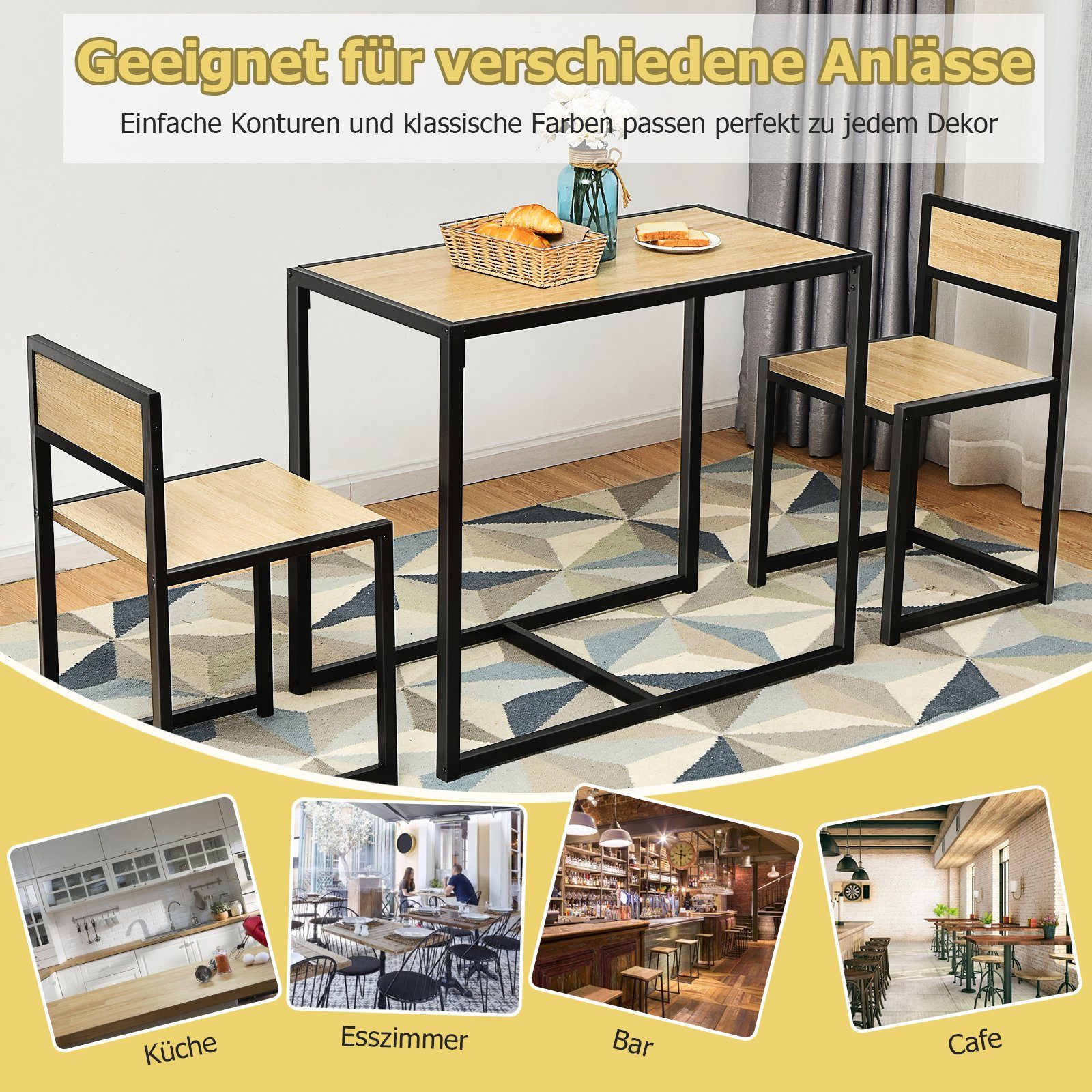 COSTWAY Essgruppe, (3-tlg), Küchenbar, mit Tisch & 2 Stühlen, platzsparend